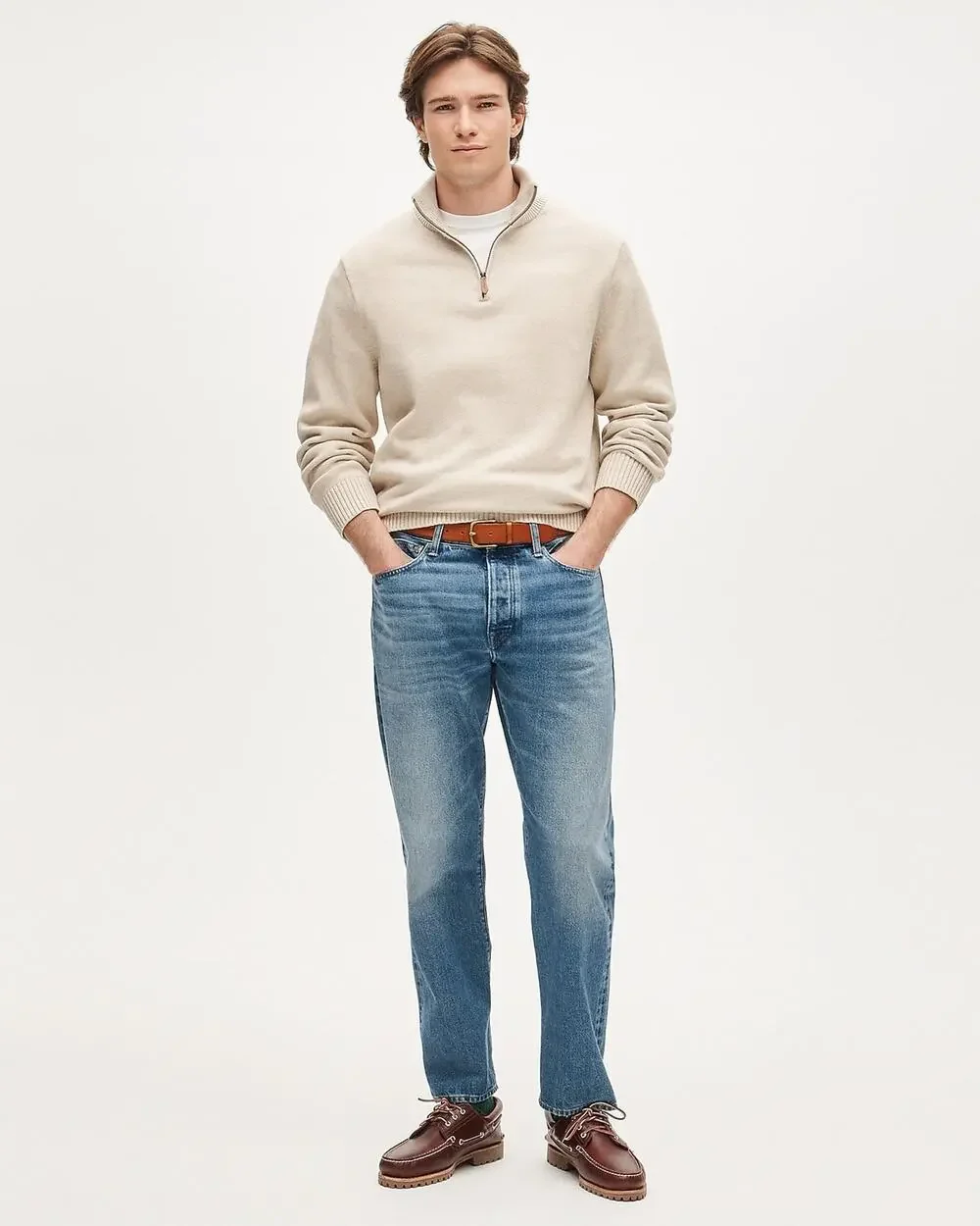 J. Crew Men's Heritage Cotton Quarter-Zip Sweater Knit Heather Sand Size M NWT